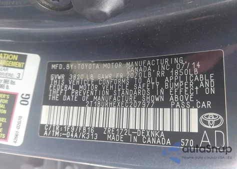 2014 Toyota Corolla Le z USA, uszkodzony, nr VIN 2T1BURHEXEC207977